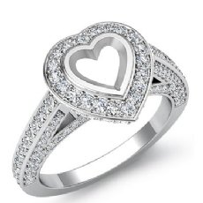 1.65Ct Halo Pave Setting Diamond Engagement Heart Semi Mount Ring 14K White Gold