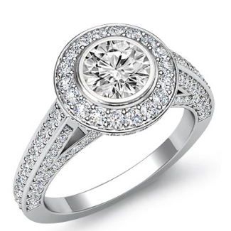 1.25Ct Halo Pave Setting Diamond Engagement Round Semi Mount Ring Gold W18k