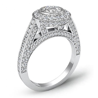 1.25Ct Halo Pave Setting Diamond Engagement Round Semi Mount Ring Gold W18k