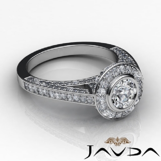 1.25Ct Halo Pave Setting Diamond Engagement Round Semi Mount Ring Gold W18k