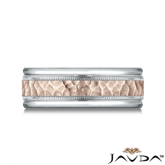Hammered Milgrain Polish Edge Unisex 14k Gold 2Tone Wedding Band
