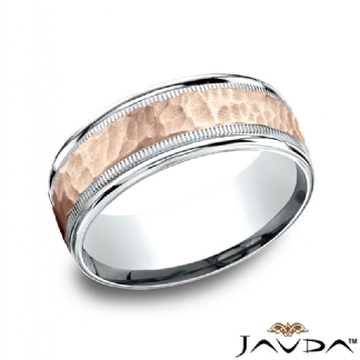 Hammered Milgrain Polish Edge Unisex 14k Gold 2Tone Wedding Band