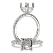 Hidden Halo French U Pave Cushion Cut Semi Mount Engagement Ring 14k White Gold 0.48Ct - javda.com 