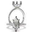 French U Pave Hidden Halo Marquise Semi Mount Engagement Ring Platinum 950 0.51Ct - javda.com 