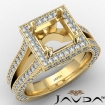 Halo Pave Diamond Engagement Ring 18k Yellow Gold Princess Semi Mount 1.5Ct - javda.com 