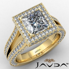 Split Shank Halo Micropave diamond Ring 18k Gold Yellow