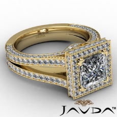 Split Shank Halo Micropave diamond Ring 14k Gold Yellow