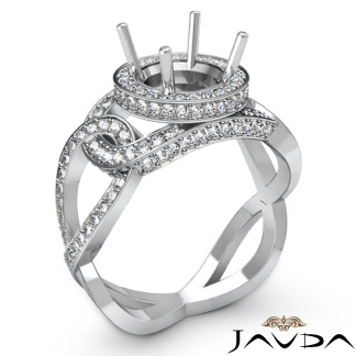 Halo Pave Setting Diamond Engagement Round Semi Mount Ring 18k Gold White 1.3Ct
