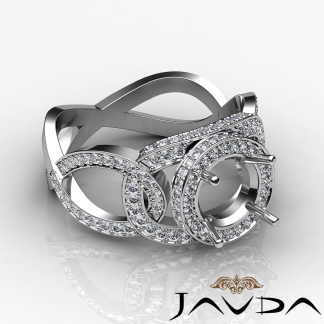 Halo Pave Setting Diamond Engagement Round Semi Mount Ring 18k Gold White 1.3Ct