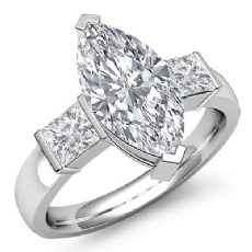 Classic Three Stone Bar Set diamond Ring Platinum 950