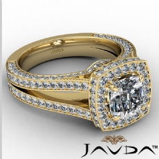 Crown Halo Pave Split Shank diamond  14k Gold Yellow