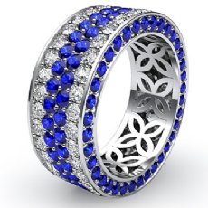 Women's Wedding Band 14k White Gold Pave Eternity Ring Sapphire Diamond 3.2Ct