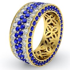 Women's Wedding Band 18k Gold Yellow Pave Eternity Ring Sapphire Diamond  (1.1Ct. tw.)