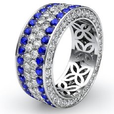 Pave Eternity Ring Sapphire Diamond Women's Wedding Band 14k White Gold 3.0Ct