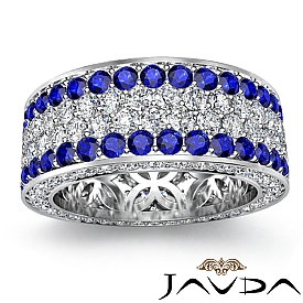 Pave Eternity Ring Sapphire Diamond Women's Wedding Band 14k White Gold ...