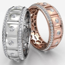 Comfort Fit Bezel Round Diamond Eternity Mens Wedding Band 14k Rose Gold  (1.22Ct. tw.)