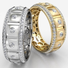 Comfort Fit Bezel Round Diamond Eternity Mens Wedding Band 14k Gold Yellow  (1.22Ct. tw.)