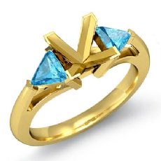 Aquamarine 3 Stone Diamond Ring Princess Setting 14k Gold Yellow <Dcarat>