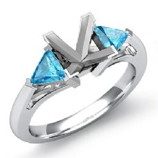 Aquamarine 3 Stone Diamond Ring Princess Setting 14k White Gold 1/2Ct