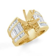 Princess Baguette Side Diamond Engagement Setting Ring 14k Gold Yellow Semi Mount (3.2Ct. tw.)