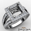 Diamond Engagement Halo Pave Setting Princess Semi Mount Ring 14k White Gold 0.65Ct - javda.com 