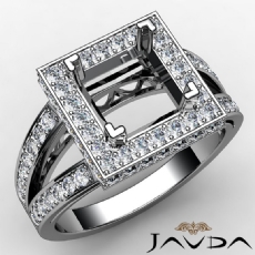 Diamond Engagement Halo Pave Setting Princess Semi Mount Ring 14K W Gold 0.65Ct