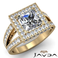 Petite Pave Halo Split Shank diamond Ring 18k Gold Yellow