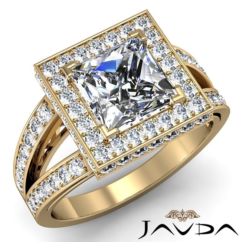 Petite Pave Halo Split Shank diamond Ring 14k Gold Yellow