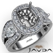 Cushion 3 Stone Halo Diamond Engagement Ring 14K White Gold Vintage Semi Mount 1.85Ct