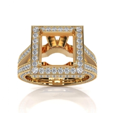 Halo Pave Diamond Engagement Ring 14k Gold Yellow Princess Semi Mount  (1.5Ct. tw.)