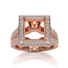 Halo Pave Diamond Engagement Ring 14k Rose Gold Princess Semi Mount  (1.5Ct. tw.)