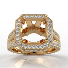 Halo Pave Set Diamond Engagement Ring 14k Gold Yellow Asscher Semi Mount  (1.5Ct. tw.)