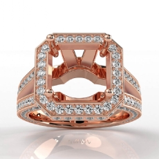 Halo Pave Set Diamond Engagement Ring 14k Rose Gold Asscher Semi Mount  (1.5Ct. tw.)