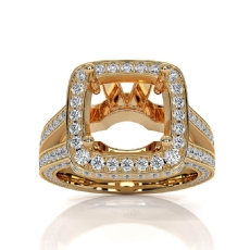 Halo Pave Set Diamond Engagement Ring 14k Gold Yellow Cushion Semi Mount  (1.5Ct. tw.)