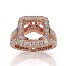 Halo Pave Set Diamond Engagement Ring 14k Rose Gold Cushion Semi Mount  (1.5Ct. tw.)