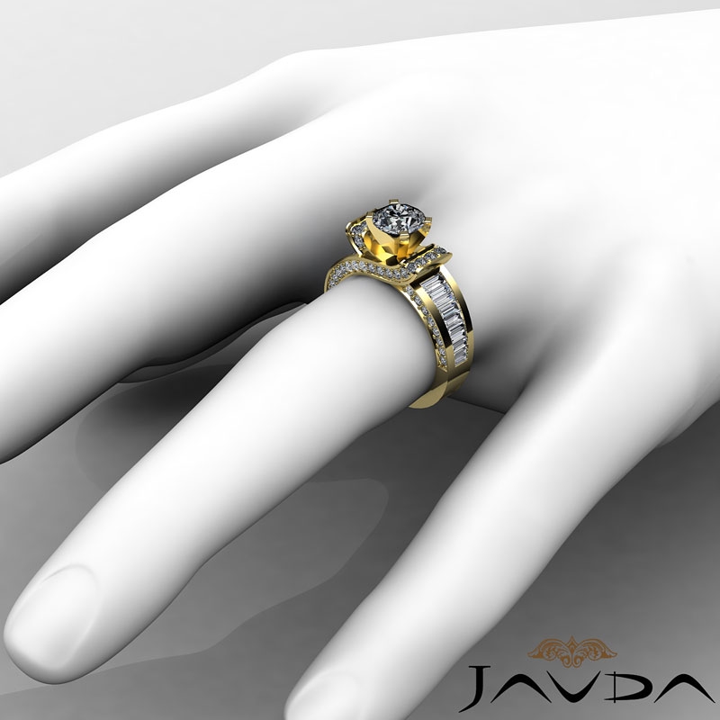 Baguette Channel Set 4 Prong diamond Ring 14k Gold Yellow
