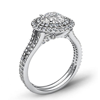 1.55Ct Round Shape Diamond Engagement Ring SemiMount Halo Setting Platinum