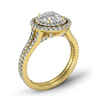 1.55Ct Round Shape Diamond Engagement Ring SemiMount Halo Setting Gold Y18k