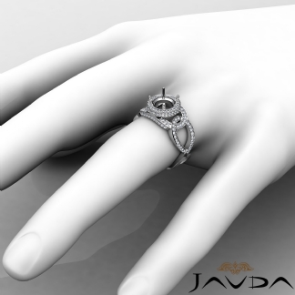 Halo Pave Setting Diamond Engagement Round Semi Mount Ring 18k Gold White 1.3Ct