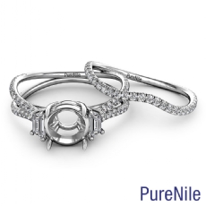 0.95Ct Three Stone Round Semi Mount Bridal Set Diamond Engagement Ring 14k Gold