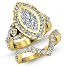 Bezel Halo Bridal Set Pave diamond Ring 14k Gold Yellow