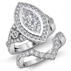 Bezel Halo Bridal Set Pave diamond Ring Platinum 950