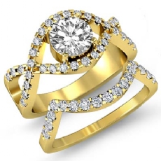 Floral Style Pave 3 Stone diamond Ring 14k Gold Yellow