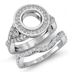 2.1Ct Round Diamond Engagement Halo Pave Setting Ring Bridal Set 14K White Gold