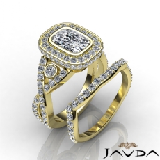 Cross Shank Halo Bridal diamond Ring 14k Gold Yellow