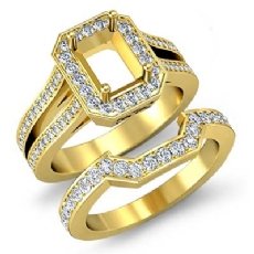 Diamond Engagement Pave Ring Emerald Bridal Set 18k Gold Yellow (1.4Ct. tw.)
