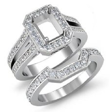 1.4Ctw Diamond Engagement Pave Ring Emerald Bridal Set 14K White Gold