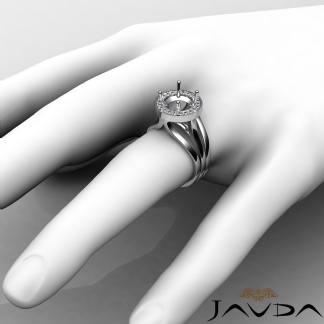 Diamond Engagement Ring Round Semi Mount Platinum 950 Halo Pave Setting 0.4Ct