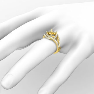 0.63Ct Diamond Engagement Oval Semi Mount Ring 14k Gold Yellow Curve Shank