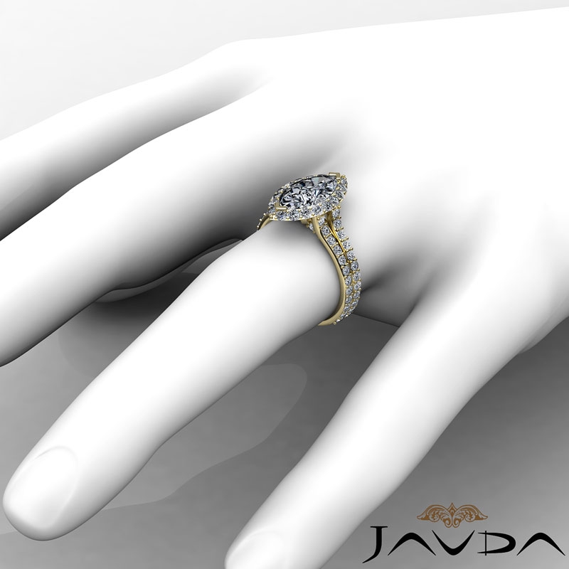 Split Shank Halo Pave diamond Ring 14k Gold Yellow